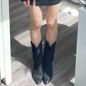 Vintage Black Suede Cowboy Boots